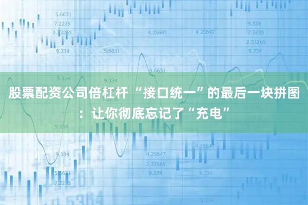 股票配资公司倍杠杆 “接口统一”的最后一块拼图：让你彻底忘记了“充电”